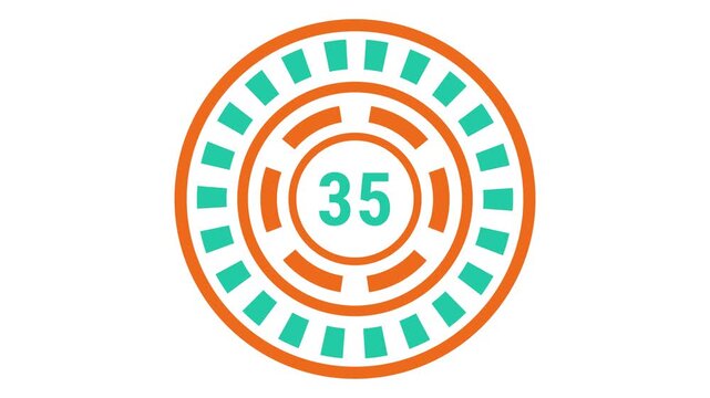 40-second gear-style countdown in teal and orange with blinking outer ring, rotating inner dash ring, and changing center number.