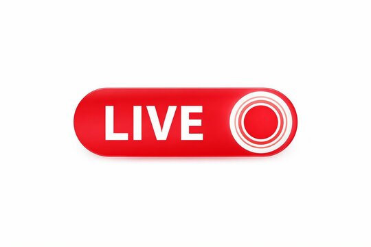 Red live stream button with concentric circles icon
