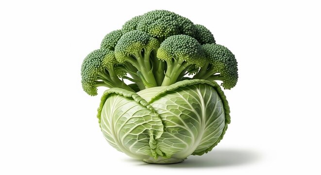 Vibrant Broccoli Crowned on Fresh Cabbage Head - Crisp Green Delight