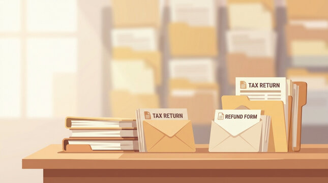Tax return documents on a desk.