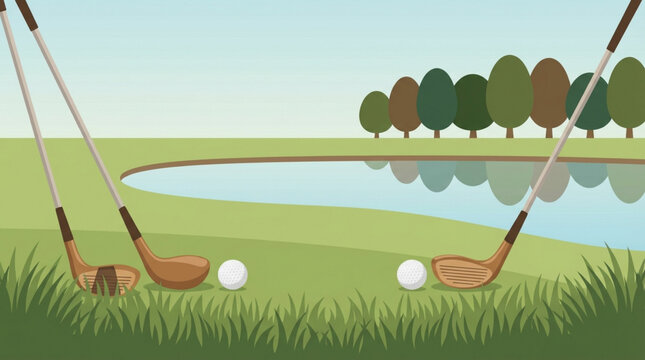 Golf Clubs and Balls on Grass.