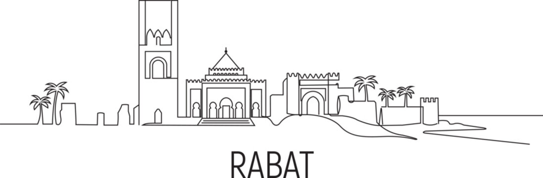 Simple line art of Rabat's historic skyline