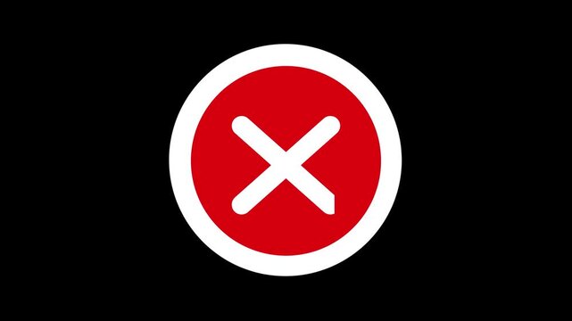 red cross icon animation video error symbol cancel mark overlay, reject sign motion graphic element negative status concept, x mark video animation simple failure symbol