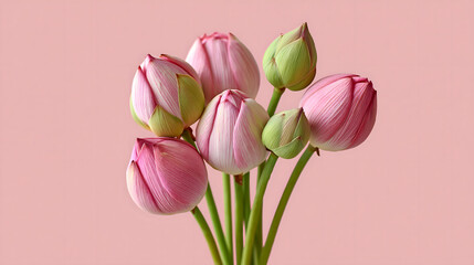 Fototapeta premium Minimal Floral Still Life with Lotus Buds and Pastel Pink Tone