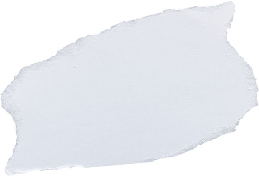 Torn white paper scrap with ragged edges, diagonally ripped paper piece isolated on transparent background, textured paper fragment