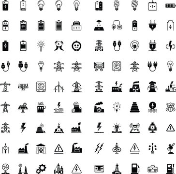 Collection of various industrial and electrical icons in black and white