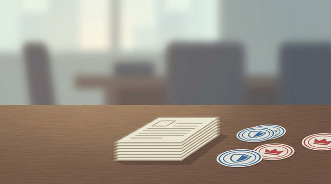 Stack of poker chips and cards.