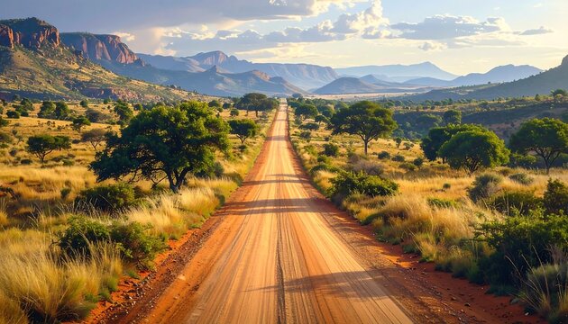 A serene desert road stretching into distant mountains