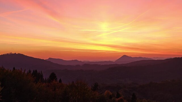 Beautiful sunset sky over mountain silhouette landscape