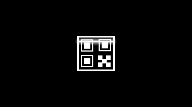 Animated graphic representing QR code scanning process with animated horizontal lines moving across screen on black background dynamic motion