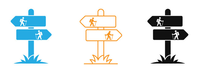 Hiking trail signs in blue orange black vector illustration © Nabila