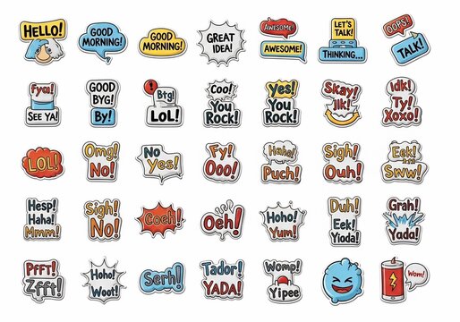 Vibrant Comic Speech Bubbles: Expressive Words & Fun Illustrations