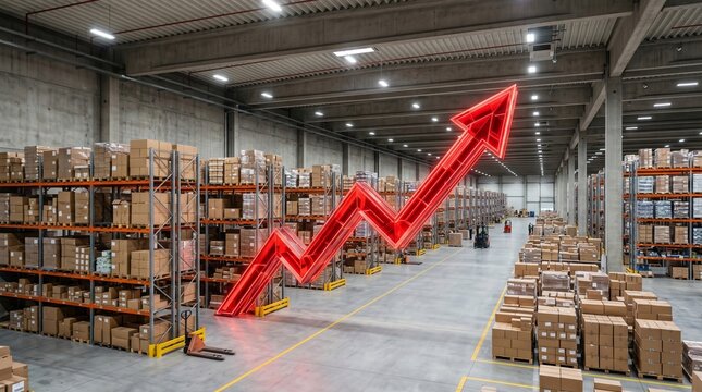 warehouse cost red graph spike rising storage logistics concept