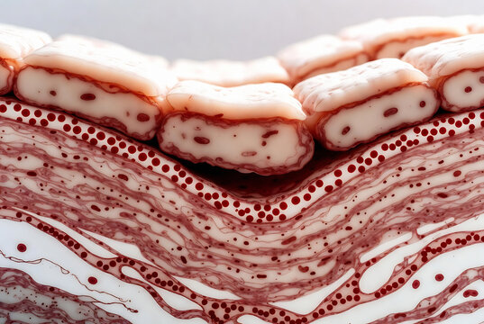 This is a magnified cross-section of human skin, illustrating the epidermis and dermis layers.