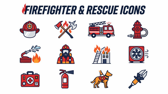 Firefighter and Rescue Icons Set