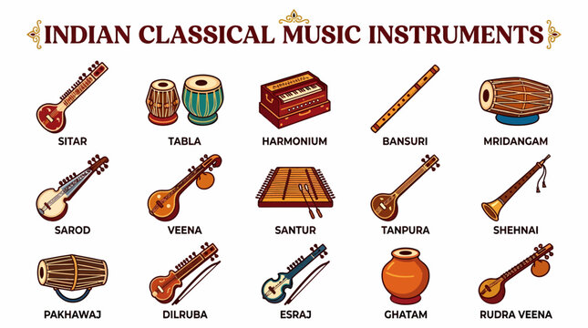 Indian Classical Music Instruments Illustration