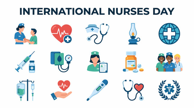 International Nurses Day Icons: Healthcare, Medical, Cardiology, Health