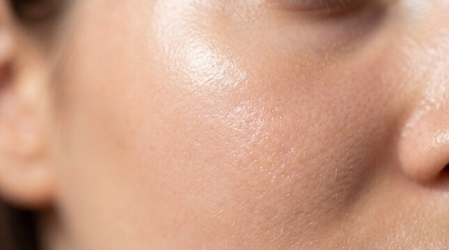 Smooth skin refined pore healthy complexion natural texture glowing cheek close up hydrated clear youthful beauty face skincare