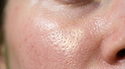 Fototapeta premium Large pores oily skin close up facial texture shiny natural human skin skincare healthy detailed macro complexion