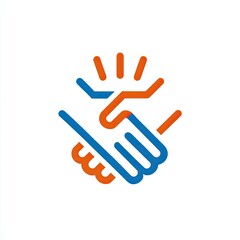 Fototapeta premium Abstract icon of two hands shaking, orange and blue outlines