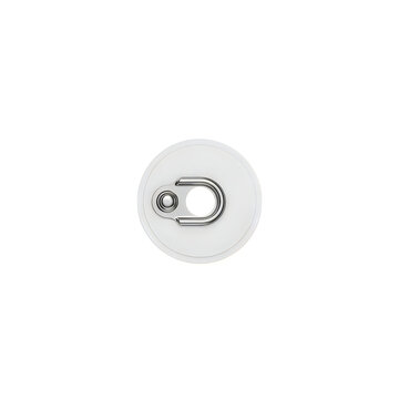 White plastic snap fastener, metal prong, circular design, clothing accessory