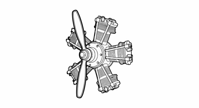 Detailed illustration of a radial engine with propeller