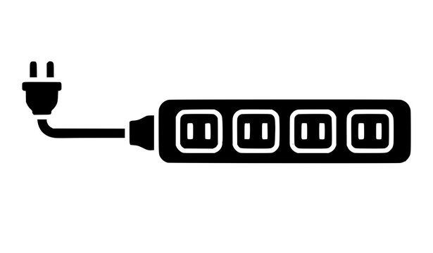 Power strip icon vector black silhouette electrical outlet extension isolated on white