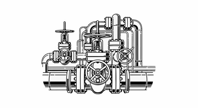 Industrial pipe system with multiple valves and flanges