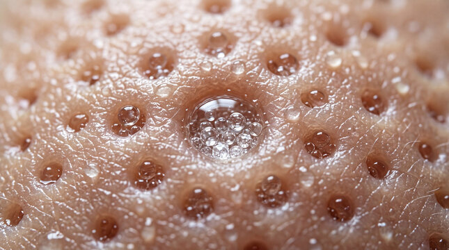 Ultra macro skin pores human skin texture water droplet detailed closeup healthy epidermis moisture natural surface dermatology hydration biology science health