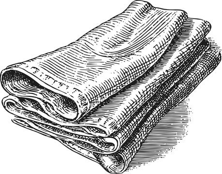 Folded fabric cloth stack vintage hand drawn textile linen or cotton material illustration