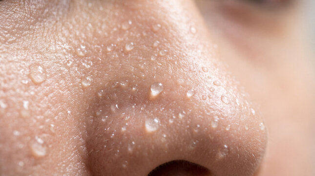 Close up skin nose water droplet pore texture oily face natural moisture macro detail healthy skin human face freshness hydration clear complexion