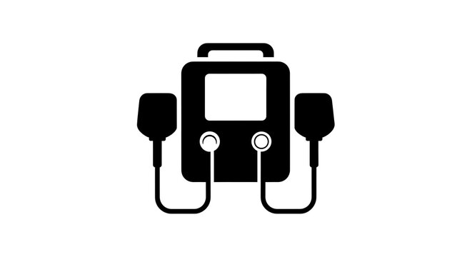 Medical Defibrillator Icon - Black and White Illustration of Life-Saving Equipment.