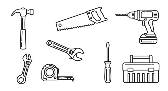 Collection of Hand Tools and Toolbox Line Icons