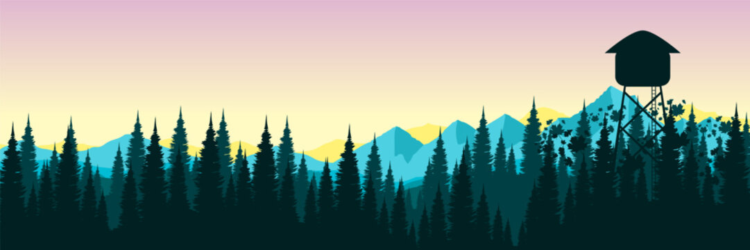 Clean Wilderness Nature Banner with Watch Tower for Eco Conscious Brand Identity and PR