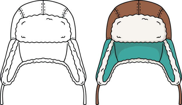 Winter hat trapper ushanka isolated in clean cartoon vector outline illustration style