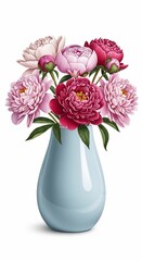 Obraz premium Vibrant Peonies in a Soft Blue Vase - Digital Art, Lush Bloom Details