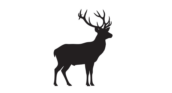 Silhouette of a majestic stag with large antlers facing left