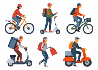 Diverse delivery personnel utilizing various transportation methods for quick service © bashanti