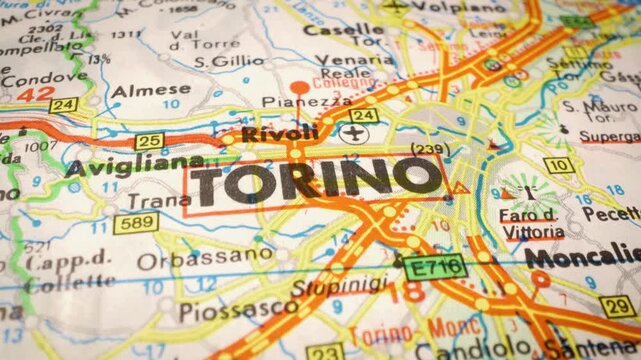 italian road map route leading to Turin