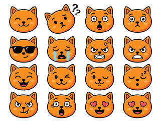 Fototapeta premium Collection of Cute Cat Emoticons Expressing Various Emotions.