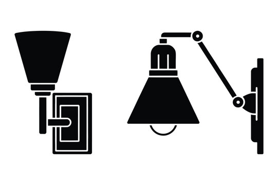 Modern wall lamps and adjustable sconce silhouettes vector illustration
