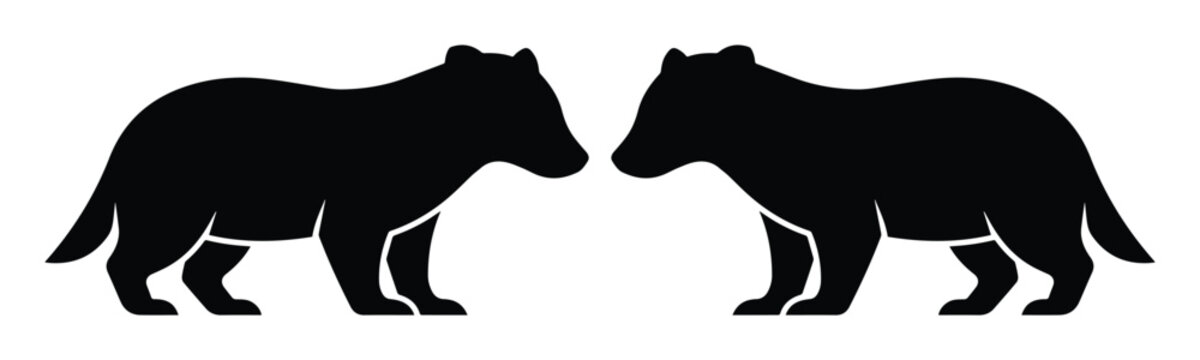 Tasmanian devil silhouette vector illustration, black marsupial animal icons facing each other, wild australian fauna graphic elements