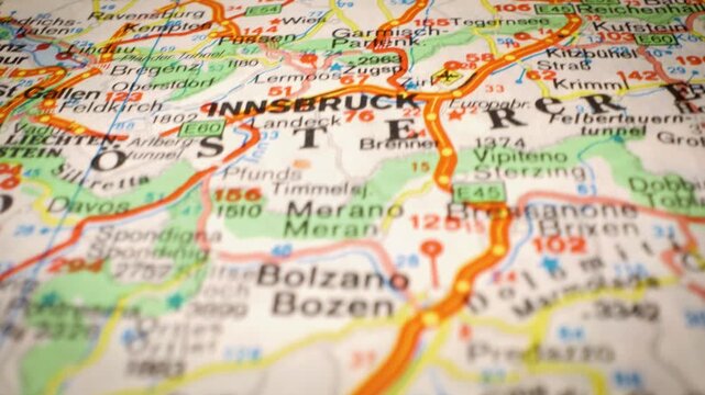 Road map journey toward Innsbruck, Austria travel route visualization
