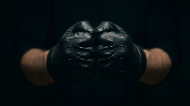 Gloved fists in a dark setting