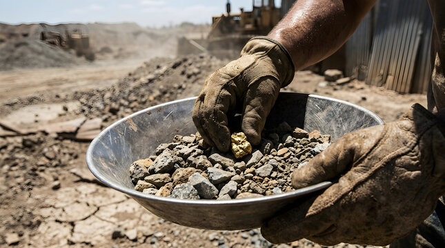 Gold panning in mining operation with equipment