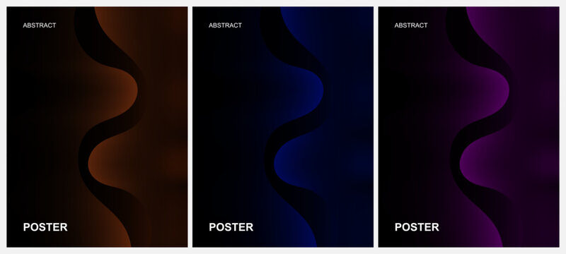 Three abstract gradient posters with flowing organic shapes and dark backgrounds abstract gradient background template minimalist creative posterization ethereal