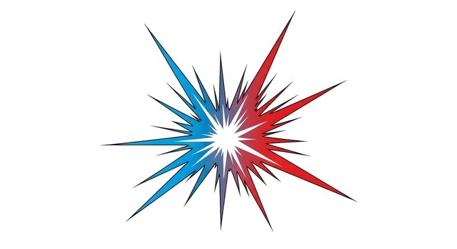 Abstract explosion of red and blue energy bursts, symbolizing conflict, contrast, or opposing forces colliding