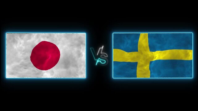 4K Japan vs Sweden Flags Waving for 2026 World Football Tournament. World Football 2026 Matchup Japan vs Sweden Flag Wave Loop.