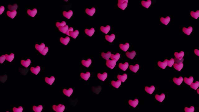 Valentine pink heart shapes floating upwars on blackground