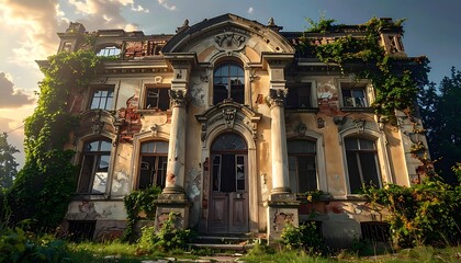 Obraz premium Dilapidated grand old house